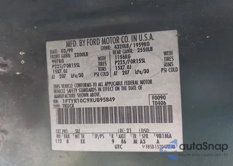 1999 Ford Ranger from USA, damaged, VIN 1FTYR10C9XUB95849